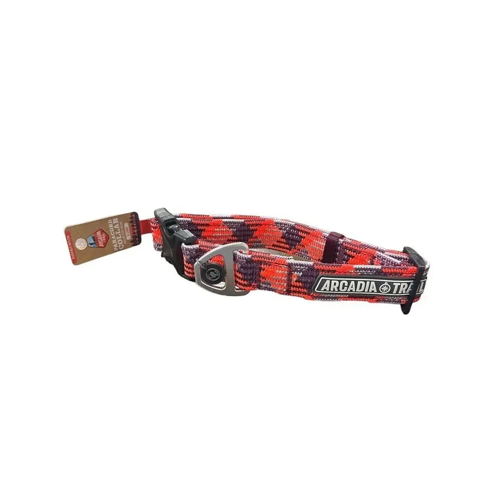 Arcadia Trail‎ Paracord Nylon Dog Collar Pink Purple/Silver Size X-Large
